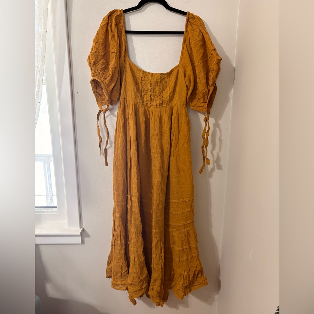 Free People Mustard Backless Maxi Dress